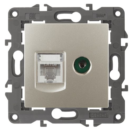 Розетка RJ45+TV Оконечной без рамки Эра Elegance 1-м. шампань фото Розетка RJ45+TV Оконечной без рамки Эра Elegance 1-м. шампань картинка